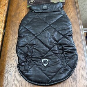 Silver Paw-Phoenix faux leather black quilted Dog Jacket. S. With Soft faux fur.